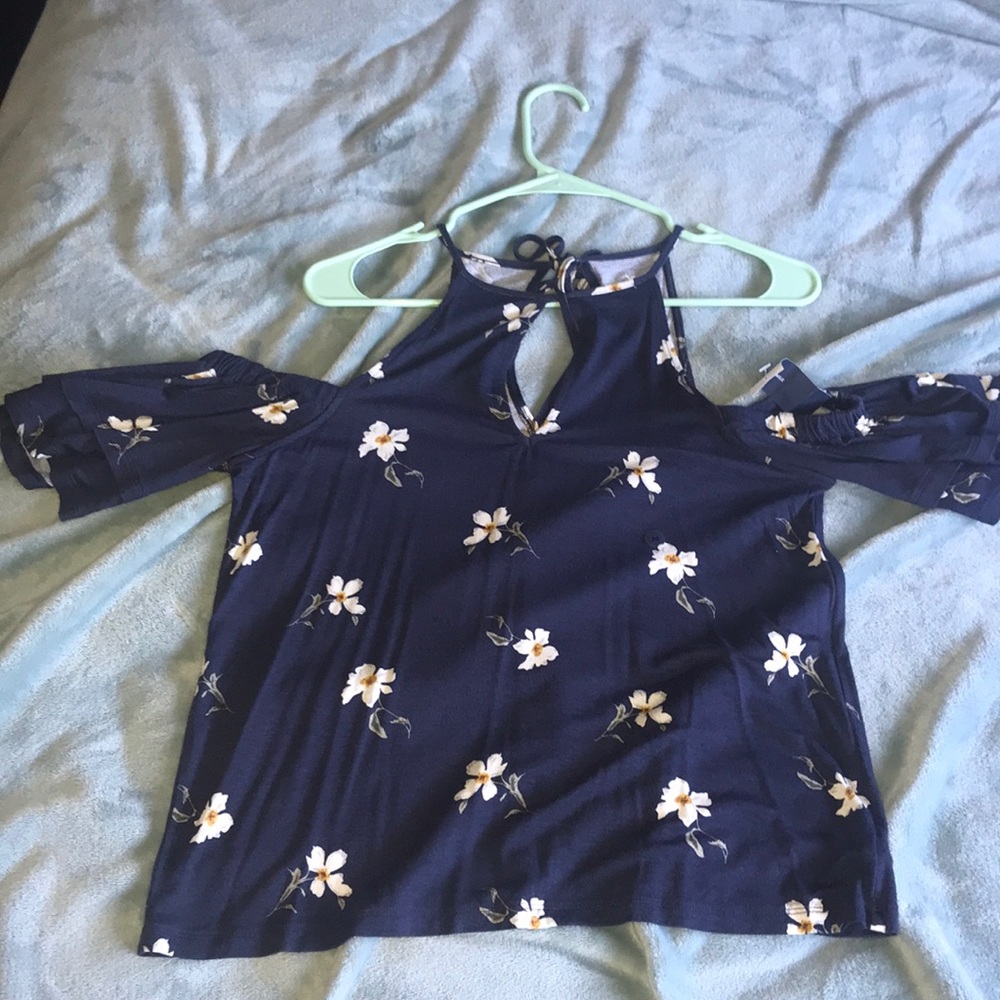 Navy floral off the shoulder